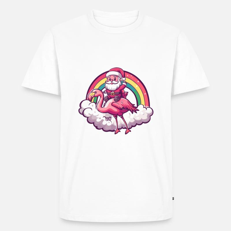 Flamingo Weihnachtsmann Regenbogen - Männer Premium Bio T-Shirt - Weiß