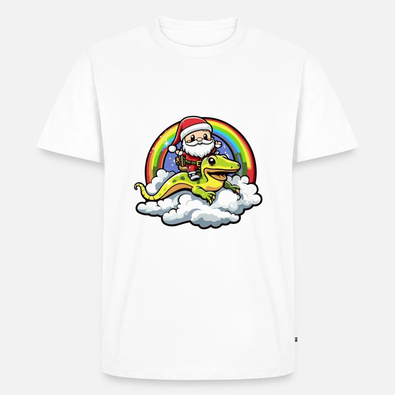 Echse Weihnachtsmann Regenbogen - Männer Premium Bio T-Shirt - Weiß