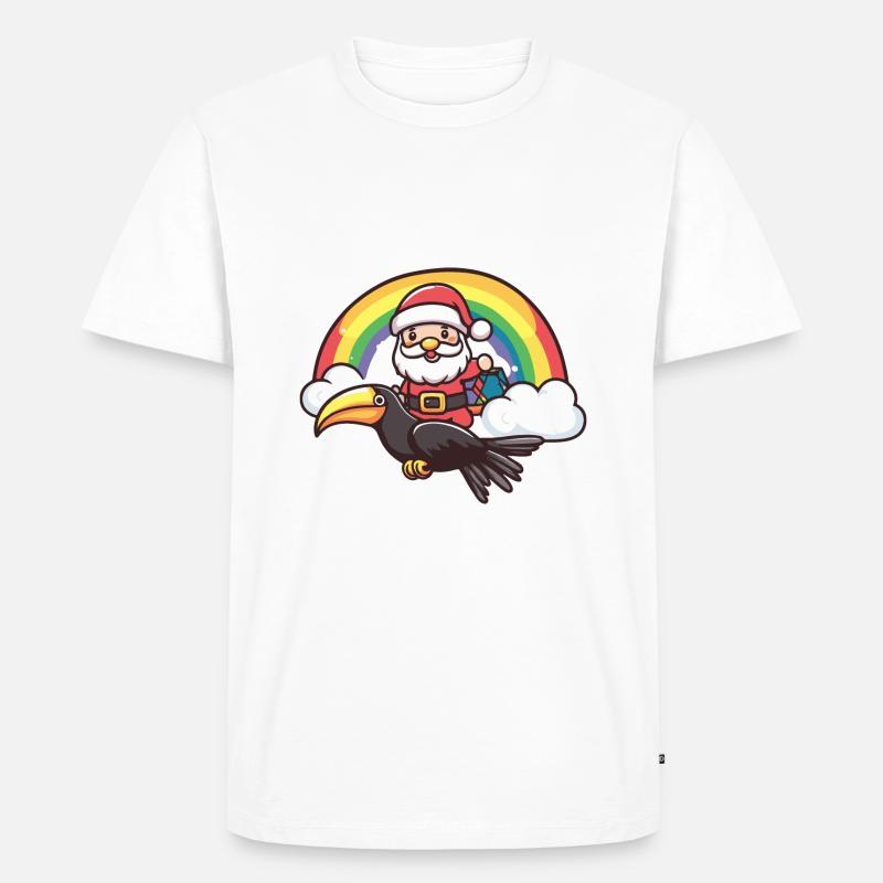 Tukan Vogel Weihnachtsmann Regenbogen - Männer Premium Bio T-Shirt - Weiß