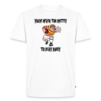 Rugby Vous n'êtes jamais trop jolie pour jouer au rugby - T-shirt Premium bio Homme - blanc - Devant - Nico (187cm)