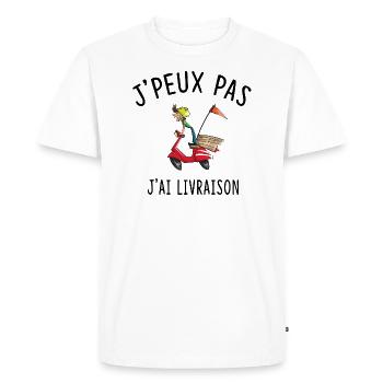 J'PEUX PAS J'AI LIVRAISON - T-shirt Premium bio Homme - blanc - Devant - Nico (187cm)