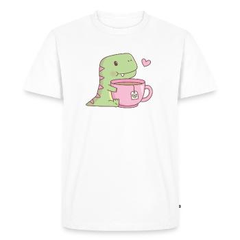 Mignon petit dinosaure aime le thé - T-shirt Premium bio Homme - blanc - Devant - Nico (187cm)
