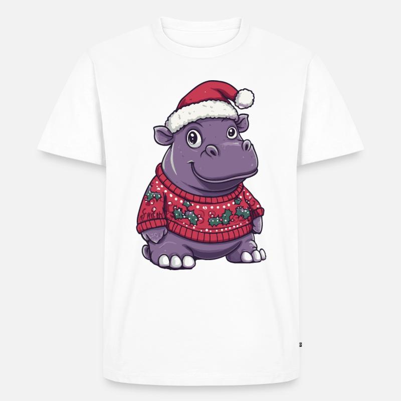 Nilpferd Weihnachten Comic - Männer Premium Bio T-Shirt - Weiß