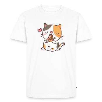 Mignon Calico Cat Mangeant Pizza - T-shirt Premium bio Homme - blanc - Devant - Nico (187cm)
