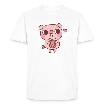 Cute Little Pig Loves Drinking Bubble Tea - Men's Premium Organic T-Shirt - white - Front - Nico (187cm)