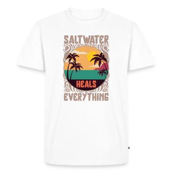 Chemise d’amoureux de la plage, l’eau salée guérit tout - T-shirt Premium bio Homme - blanc - Devant - Nico (187cm)