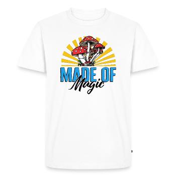 Fungi Shirt, Made Of Magic Mushroom Funny Tee, - Men's Premium Organic T-Shirt - white - Front - Nico (187cm)