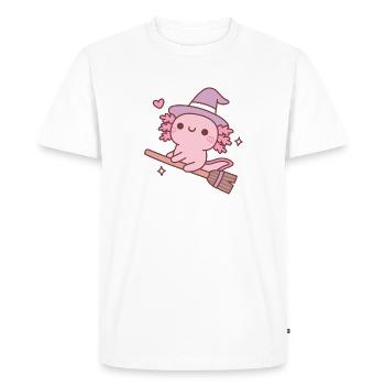 Mignonne sorcière Axolotl sur balai volant - T-shirt Premium bio Homme - blanc - Devant - Nico (187cm)
