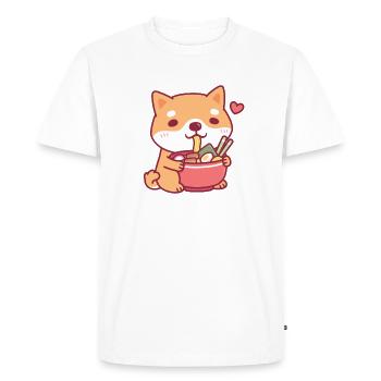 Le chien mignon Shiba Inu aime les nouilles ramen japonaises - T-shirt Premium bio Homme - blanc - Devant - Nico (187cm)