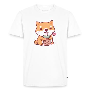 Cute Shiba Inu Dog Loves Bubble Tea - Men's Premium Organic T-Shirt - white - Front - Nico (187cm)