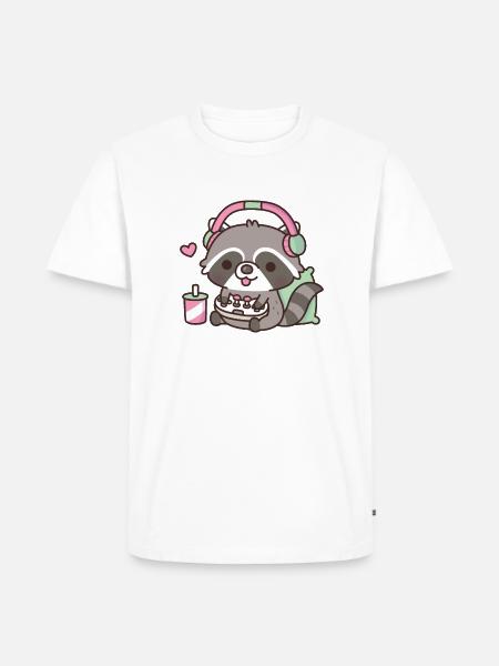 Cute Gamer Raccoon Loves Playing Video Games - Men's Premium Organic T-Shirt - white