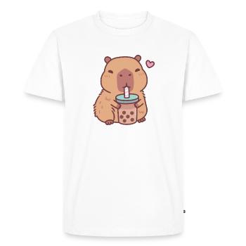 Cute Capybara Loves Drinking Bubble Tea - Men's Premium Organic T-Shirt - white - Front - Nico (187cm)