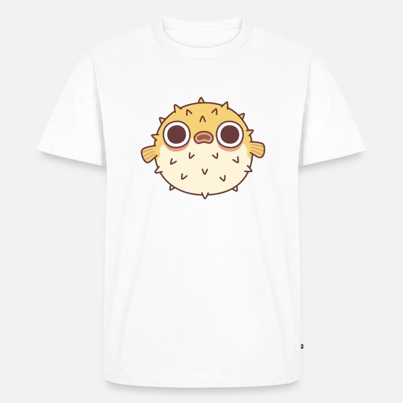 Cute Grumpy Puffer Fish - Men's Premium Organic T-Shirt - white