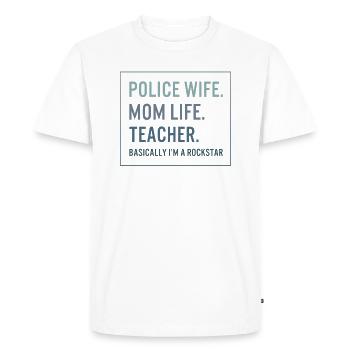 Chemise d’enseignant, femme de police Mère Professeur de vie - T-shirt Premium bio Homme - blanc - Devant - Nico (187cm)