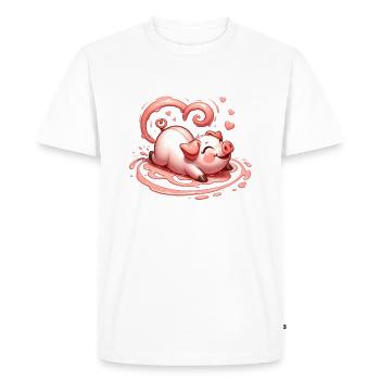 Cochon Bouclé Coeur Queue Saint Valentin Amour Boueux - T-shirt Premium bio Homme - blanc - Devant - Nico (187cm)