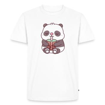 Cute Chubby Panda Bear Drinking Bubble Tea - Men's Premium Organic T-Shirt - white - Front - Nico (187cm)