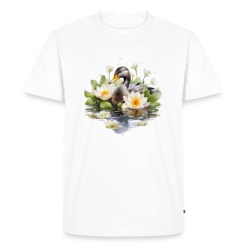 Canard coeur plumes Saint Valentin étang amour - T-shirt Premium bio Homme - blanc - Devant - Nico (187cm)