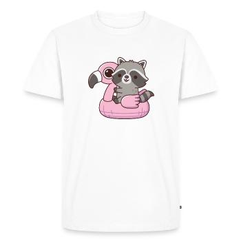 Cute Raccoon On Pink Flamingo Pool Float - Men's Premium Organic T-Shirt - white - Front - Nico (187cm)