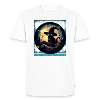 Chat de sorcière sur un manche à balai Halloween T Shirt - T-shirt Premium bio Homme - blanc - Devant - Nico (187cm)