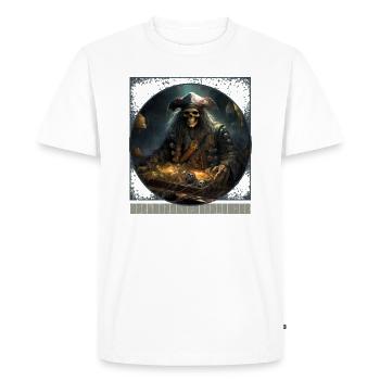 Cursed Pirate Skeleton Halloween T Shirt - Men's Premium Organic T-Shirt - white - Front - Nico (187cm)