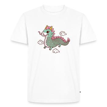 Dragon vert volant parmi les nuages - T-shirt Premium bio Homme - blanc - Devant - Nico (187cm)