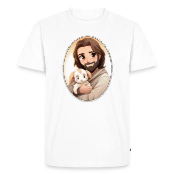Jesus Snuggling Anime Character T Shirt, - Men's Premium Organic T-Shirt - white - Front - Nico (187cm)