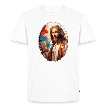 Jesus Snuggling Paint Palette T Shirt, Christian - Men's Premium Organic T-Shirt - white - Front - Nico (187cm)