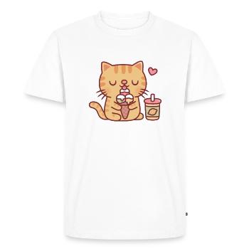 Un chat tigré mignon adore manger de la crème glacée - T-shirt Premium bio Homme - blanc - Devant - Nico (187cm)