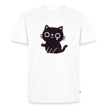 Sad Black Cat Smile Thumbs Up Funny - Men's Premium Organic T-Shirt - white - Front - Nico (187cm)