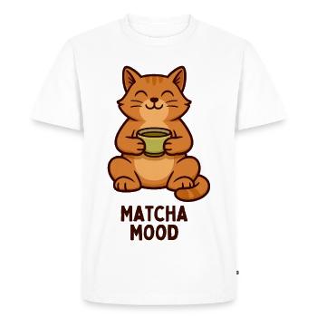 Matcha Mood Cat Tea Time - Men's Premium Organic T-Shirt - white - Front - Nico (187cm)