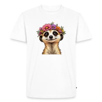 Meerkat with floral decoration - Men's Premium Organic T-Shirt - white - Front - Nico (187cm)