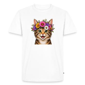 Cat with floral decoration - Men's Premium Organic T-Shirt - white - Front - Nico (187cm)