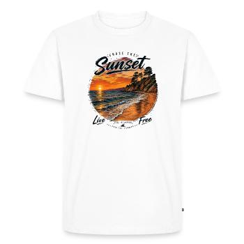 Sunset Liberté Côte et Vagues - T-shirt Premium bio Homme - blanc - Devant - Nico (187cm)