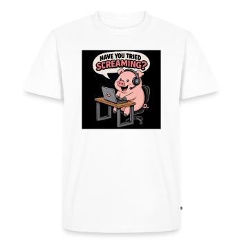 Pig at the headset desk - Men's Premium Organic T-Shirt - white - Front - Nico (187cm)