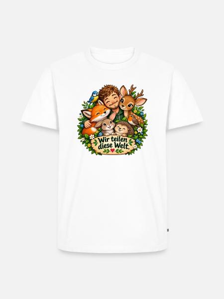 Wir teilen diese Welt - Männer Premium Bio T-Shirt - Weiß