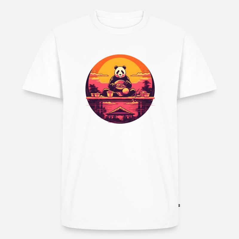 Synthwave eating Panda Japan Sunset - Männer Premium Bio T-Shirt - Weiß