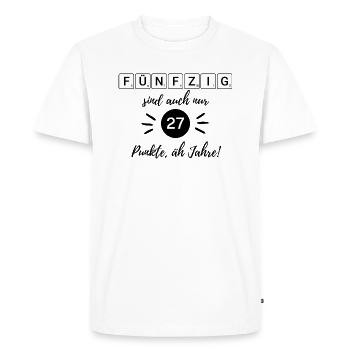 50 c’est aussi seulement 27 points, euh, années, 50e anniversaire - T-shirt Premium bio Homme - blanc - Devant - Nico (187cm)