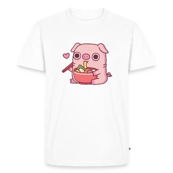 Mignon Chubby Piggy mangeant des nouilles ramen japonaises - T-shirt Premium bio Homme - blanc - Devant - Nico (187cm)