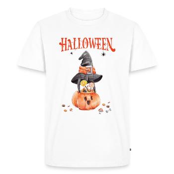Halloween - citrouille volante avec chapeau - T-shirt Premium bio Homme - blanc - Devant - Nico (187cm)