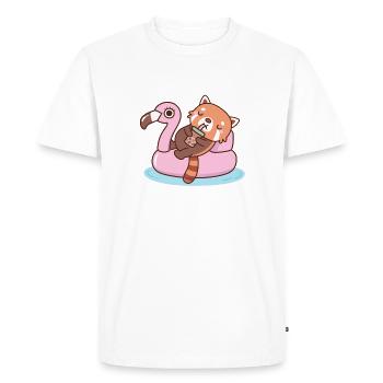 Mignon panda roux avec flotteur de piscine flamant rose été - T-shirt Premium bio Homme - blanc - Devant - Nico (187cm)