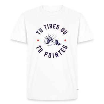 Tu tires ou tu pointes - T-shirt Premium bio Homme - blanc - Devant - Nico (187cm)