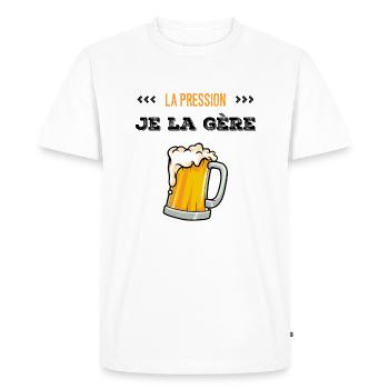 La Pression je la gère - T-shirt Premium bio Homme - blanc - Devant - Nico (187cm)