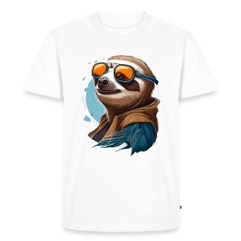 Sloth with aviator goggles - Men's Premium Organic T-Shirt - white - Front - Nico (187cm)