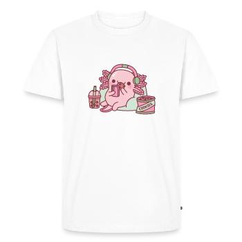 Axolotl mignon se refroidissant avec des biscuits et du thé à bulles - T-shirt Premium bio Homme - blanc - Devant - Nico (187cm)