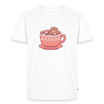 Ours mignon profitant d’un bain dans un chocolat chaud - T-shirt Premium bio Homme - blanc - Devant - Nico (187cm)