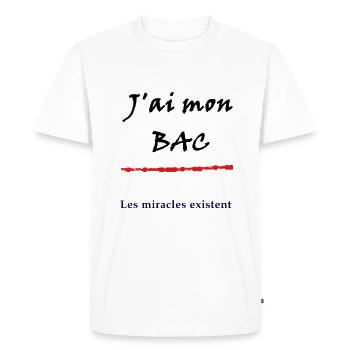 J'ai mon bac, les miracles existent - T-shirt Premium bio Homme - blanc - Devant - Nico (187cm)