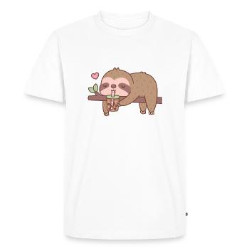 Mignon paresseux frissonnant boire du thé à bulles - T-shirt Premium bio Homme - blanc - Devant - Nico (187cm)