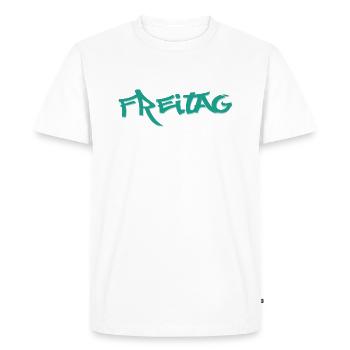Le vendredi, disponible tous les jours de la semaine, nettsfetz.de - T-shirt Premium bio Homme - blanc - Devant - Nico (187cm)