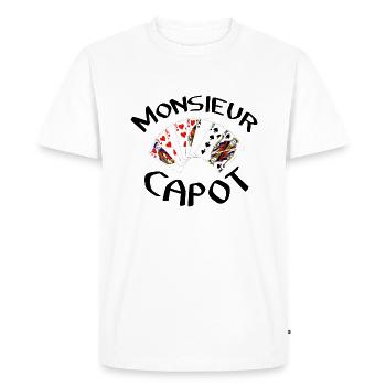 Belote Monsieur capot coinche contrée cadeau - T-shirt Premium bio Homme - blanc - Devant - Nico (187cm)