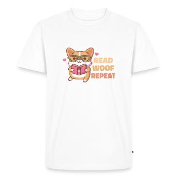 Cute Corgi With Glasses Read Woof Repeat - Men's Premium Organic T-Shirt - white - Front - Nico (187cm)